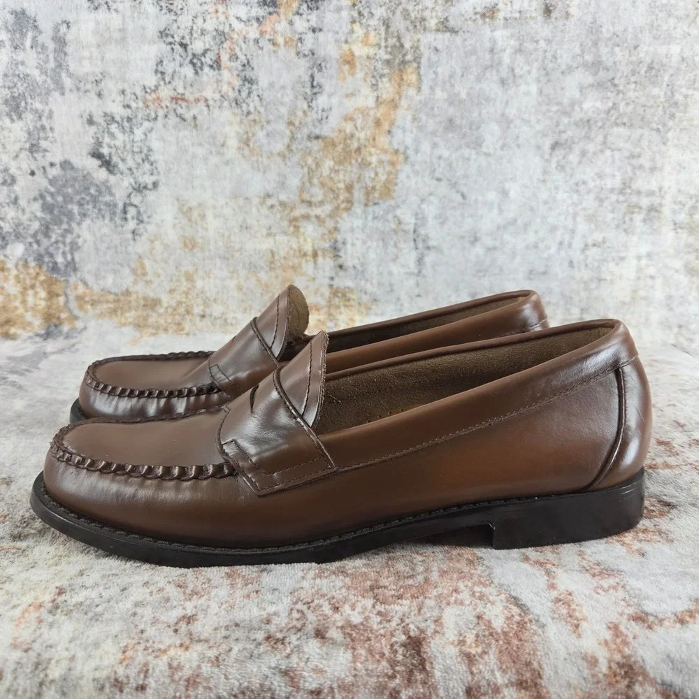 GH Bass Logan Weejuns Penny Loafers Mens 9.5 D Wide Brown Leather Slip On